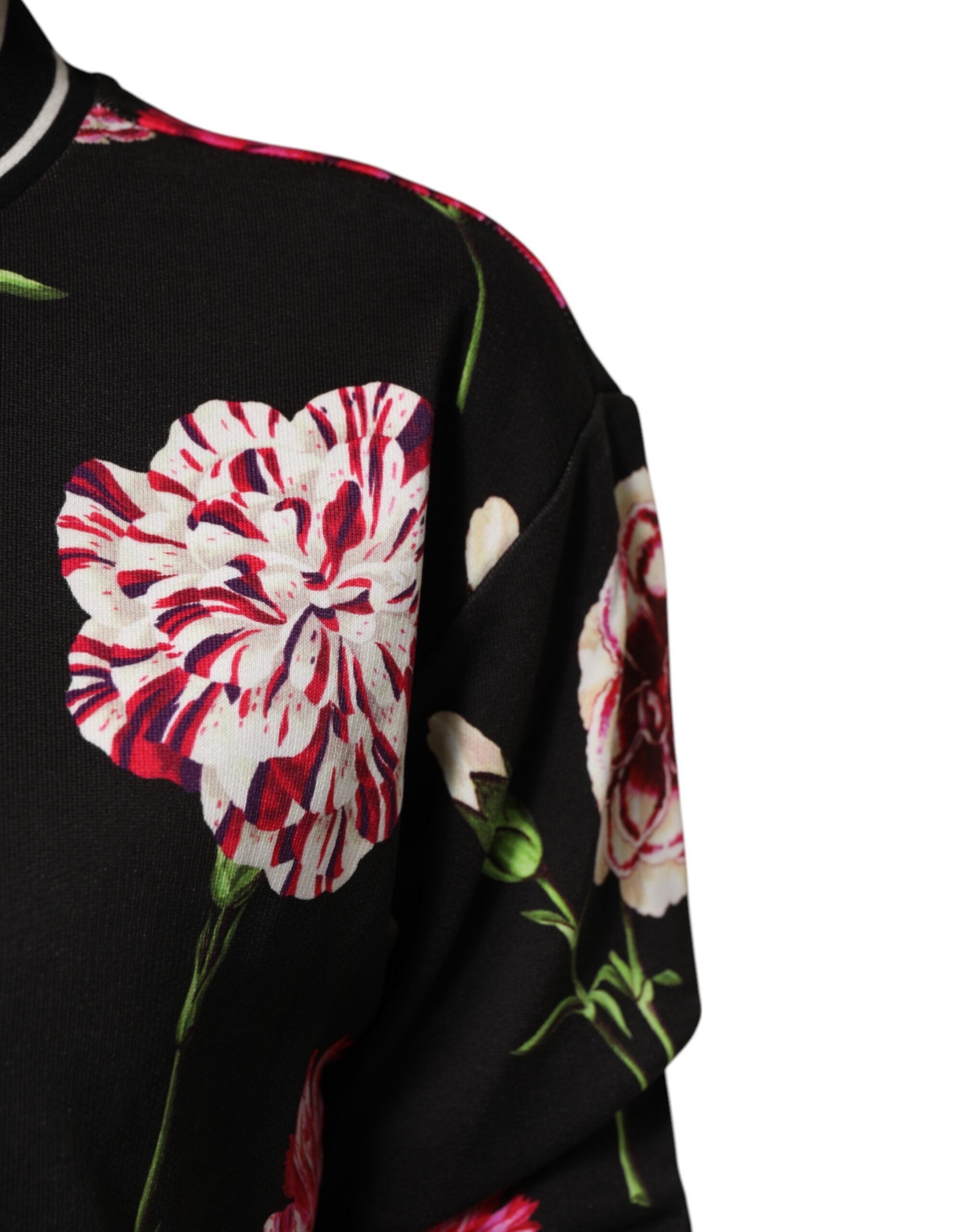Dolce & Gabbana Black Floral Print Cotton Top with Short Sleeves