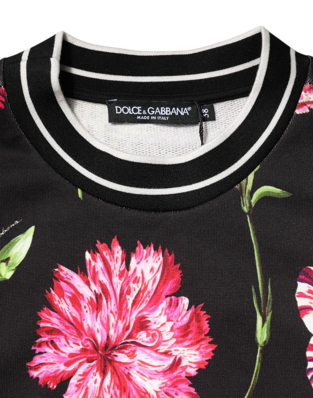 Dolce & Gabbana Black Floral Print Cotton Top with Short Sleeves