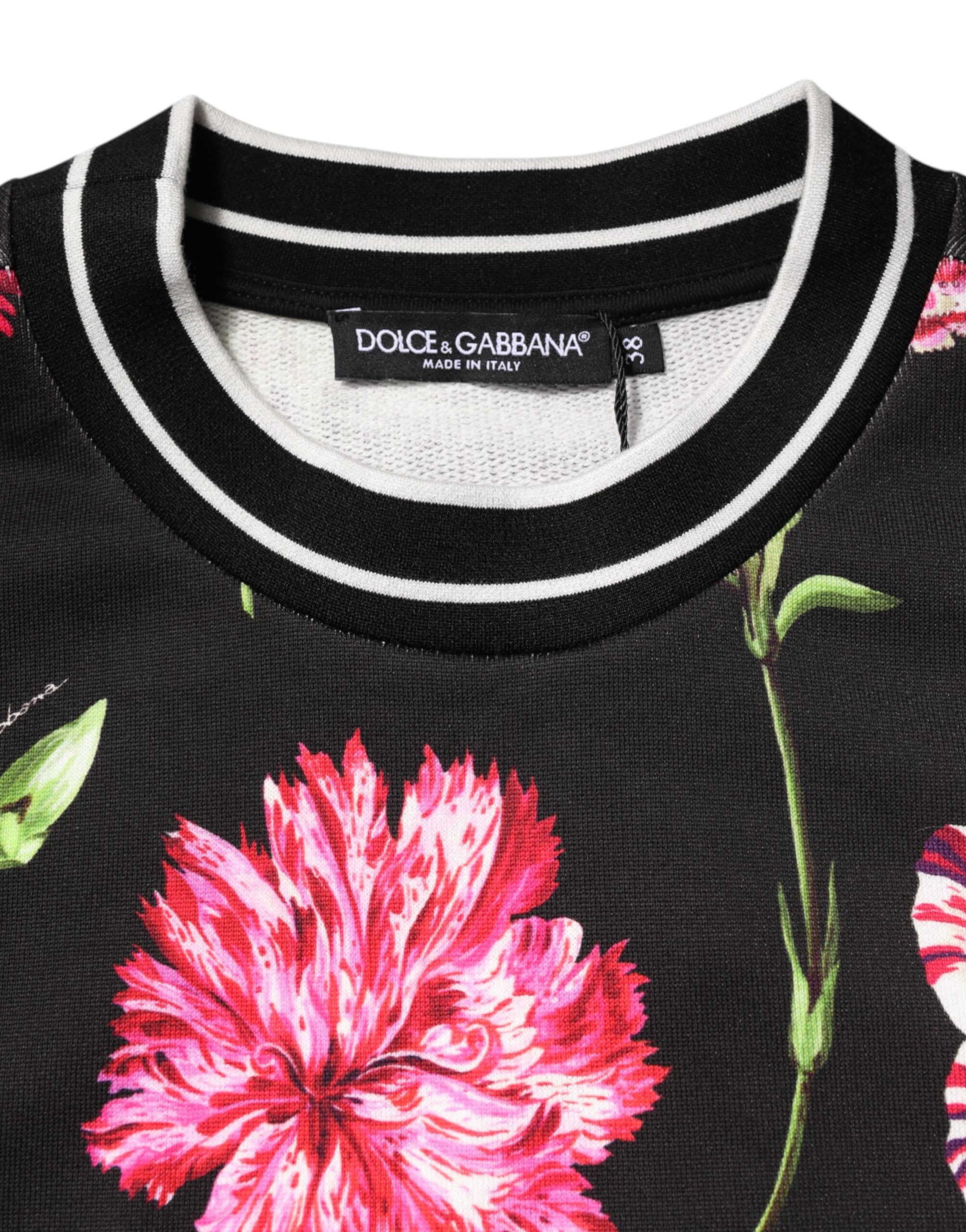Dolce & Gabbana Black Floral Print Cotton Top with Short Sleeves