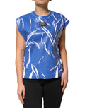 Dolce & Gabbana Blue White Cotton Logo Plaque Women's Tank Top