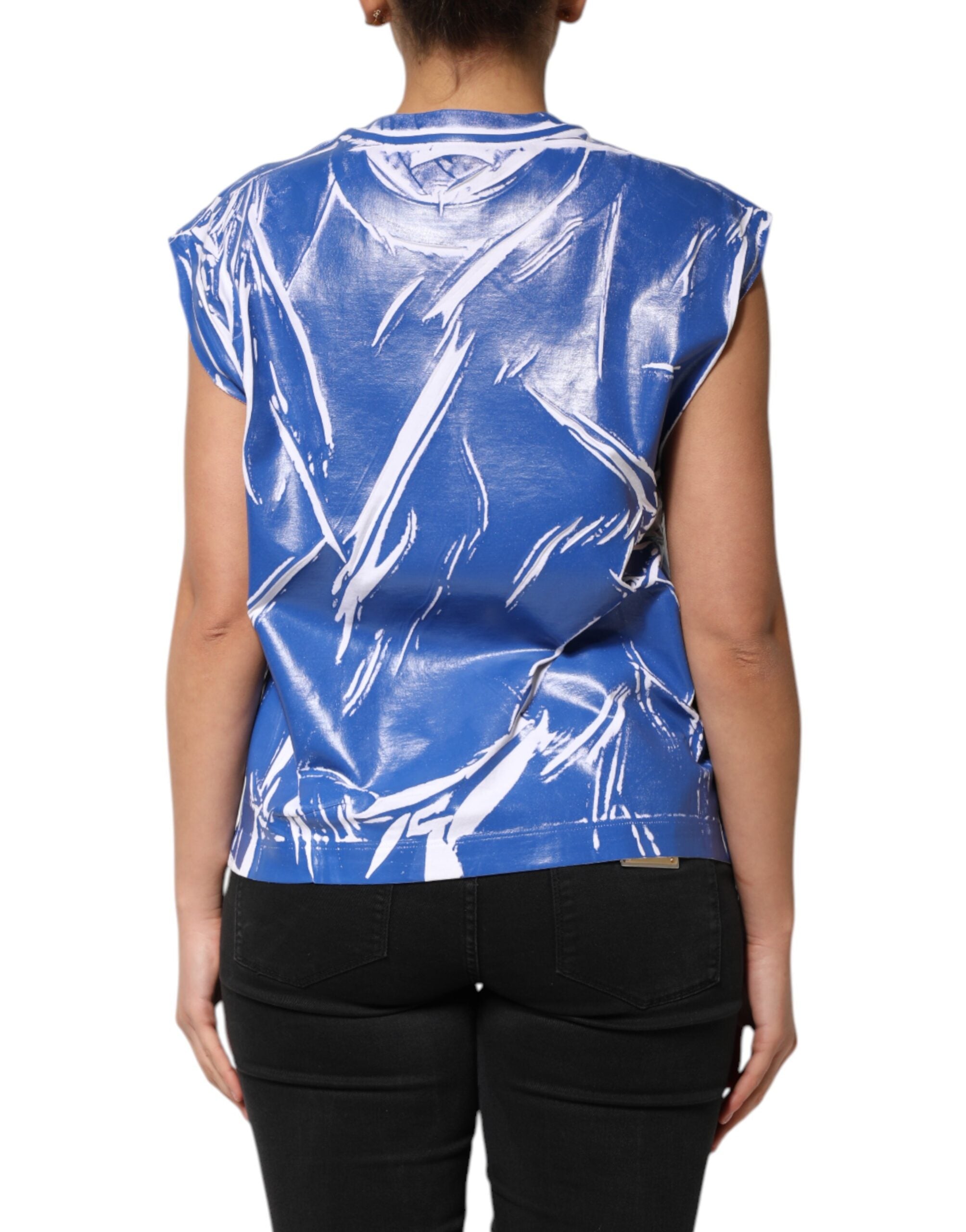 Dolce & Gabbana Blue White Cotton Logo Plaque Women's Tank Top