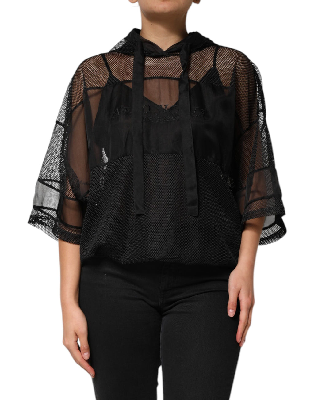 Dolce & Gabbana Black Pullover with Sheer Hood
