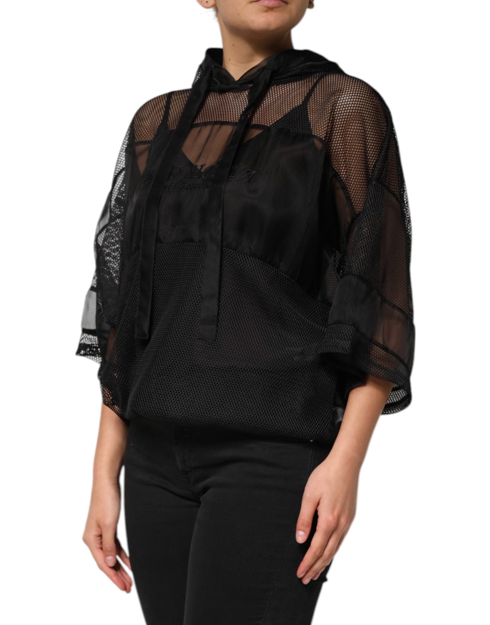 Dolce & Gabbana Black Pullover with Sheer Hood