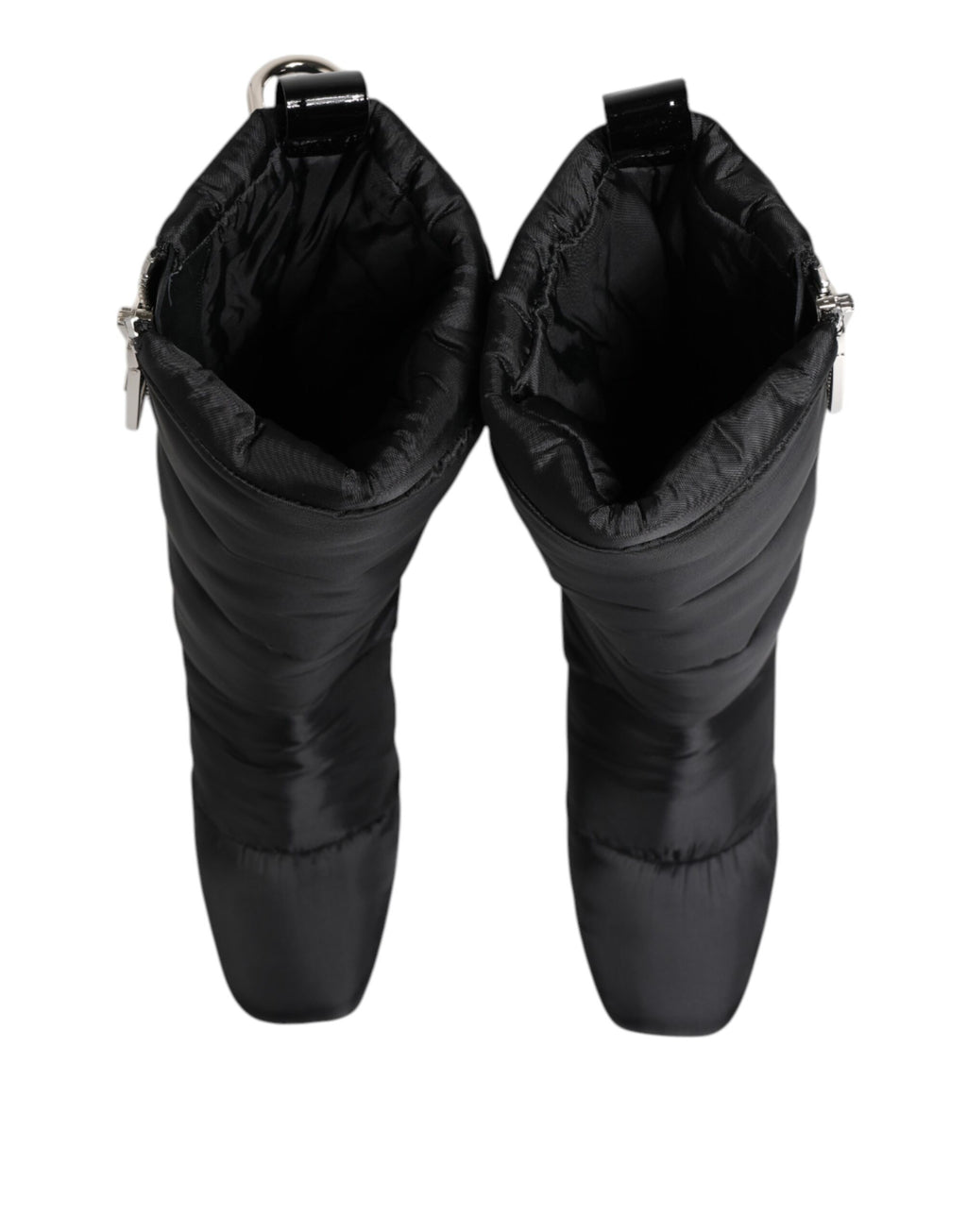 Dolce & Gabbana Schwarz gepolsterte Mid Calf Logo Heel Stiefel Schuhe