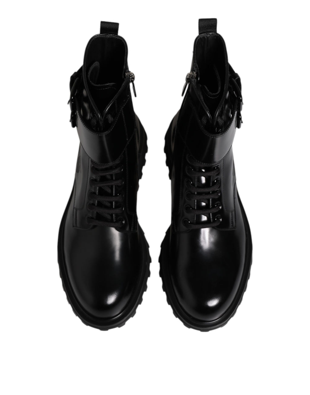 Dolce & Gabbana Black Leather Lace-Up Mid-Calf Boots Shoes