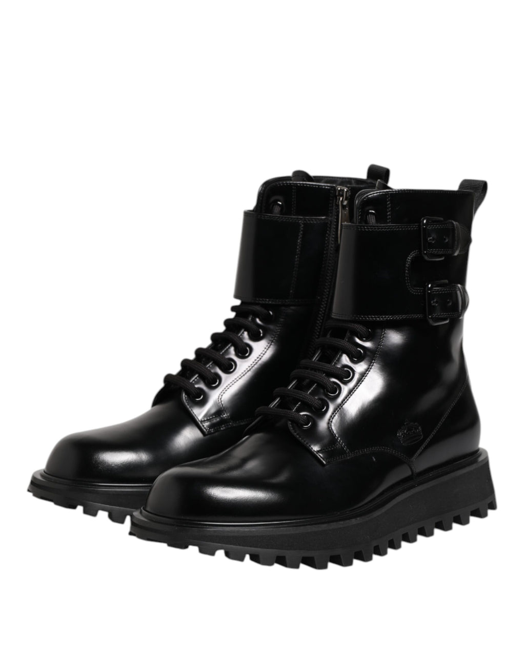 Dolce & Gabbana Black Leather Lace-Up Mid-Calf Boots Shoes