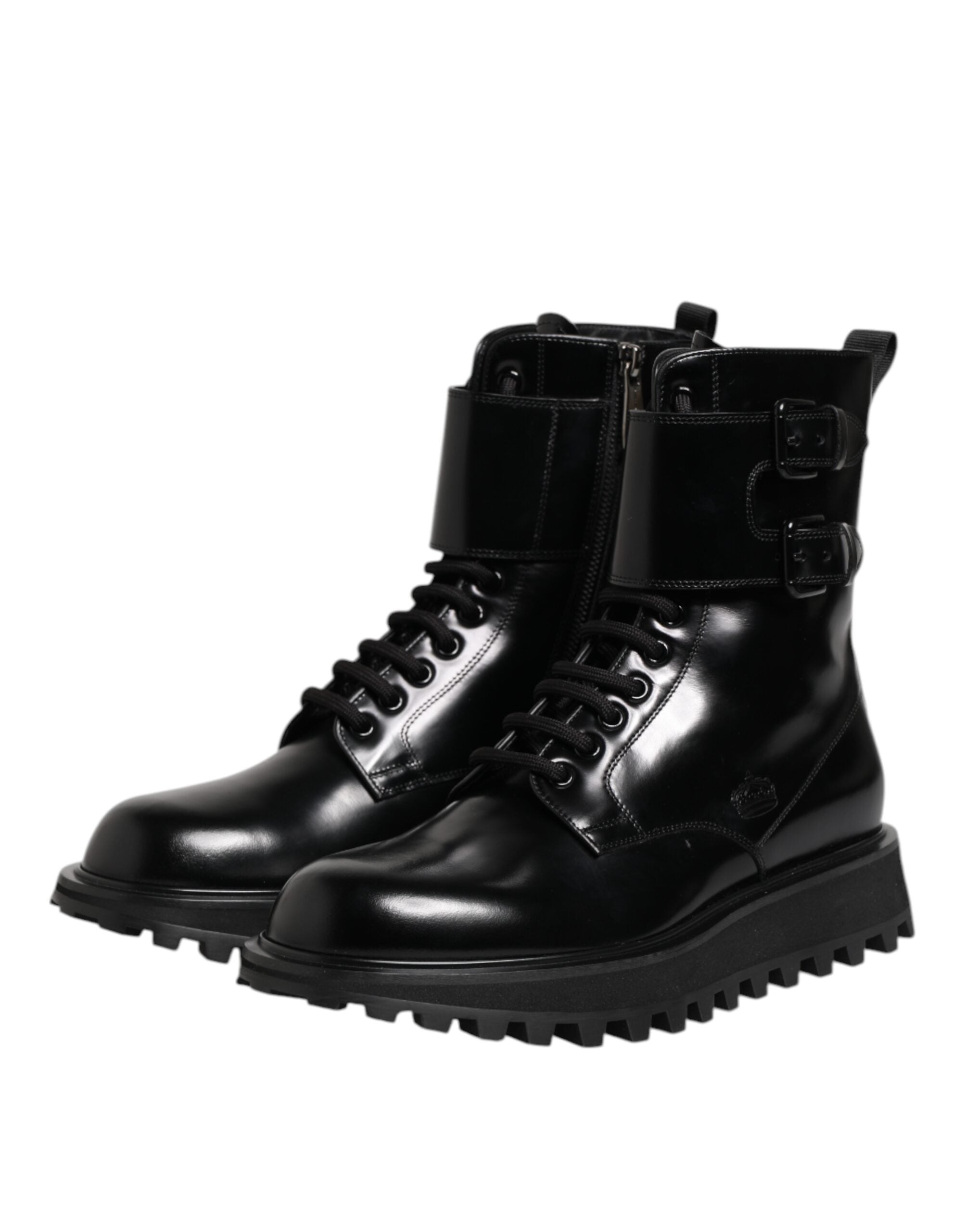 Dolce & Gabbana Black Leather Lace-Up Mid-Calf Boots Shoes