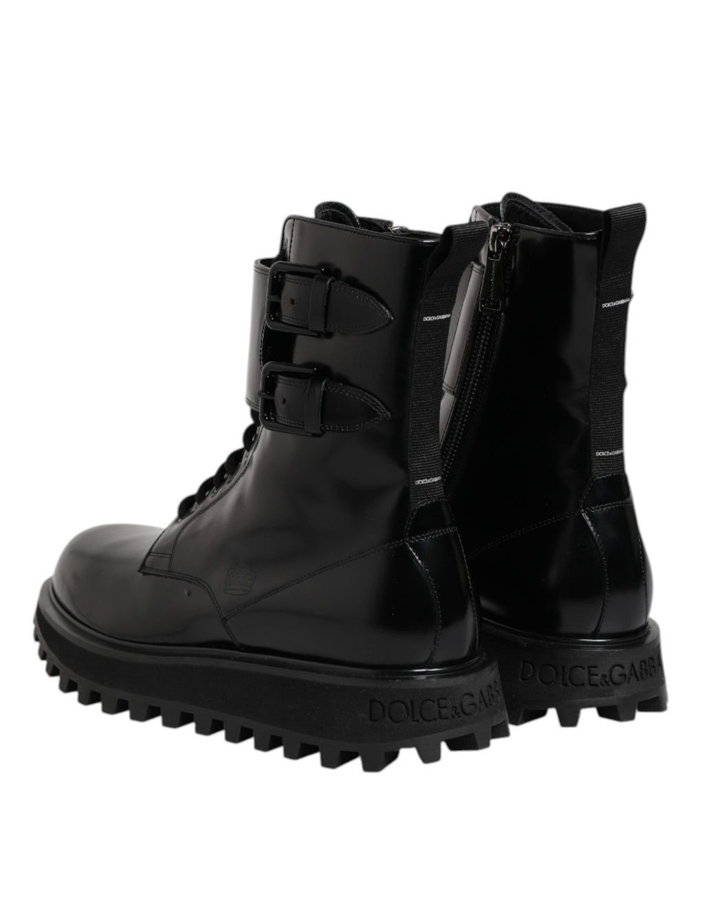 Dolce & Gabbana Black Leather Lace-Up Mid-Calf Boots Shoes