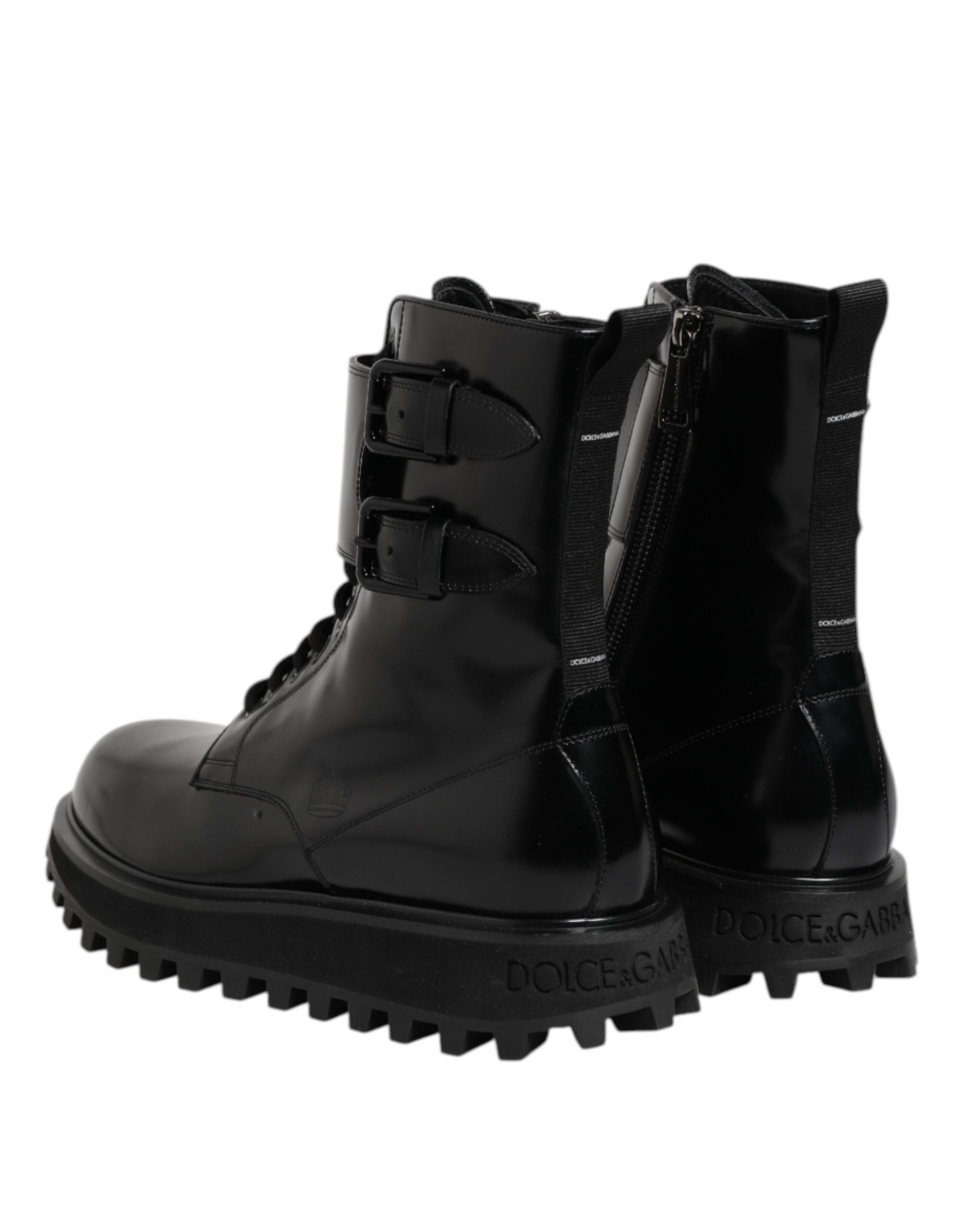 Dolce & Gabbana Black Leather Lace-Up Mid-Calf Boots Shoes