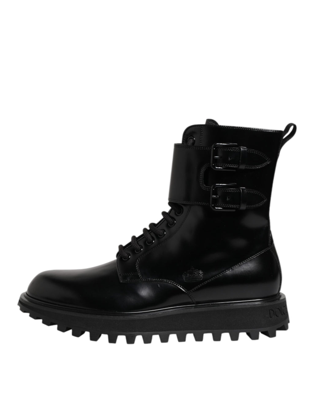 Dolce & Gabbana Black Leather Lace-Up Mid-Calf Boots Shoes