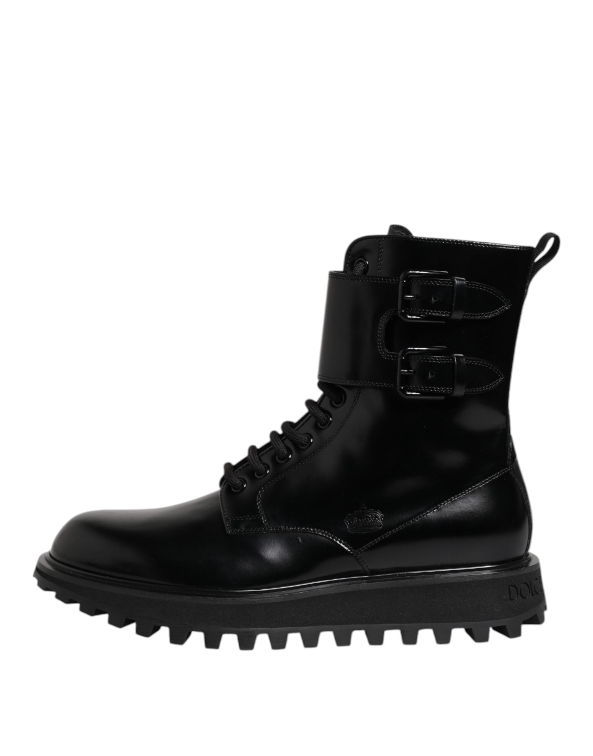 Dolce & Gabbana Black Leather Lace-Up Mid-Calf Boots Shoes