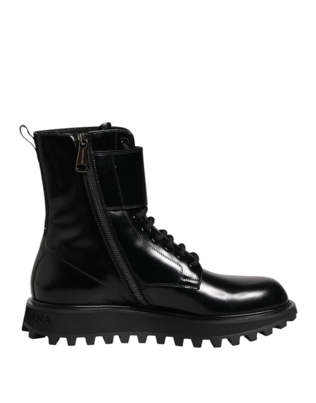 Dolce & Gabbana Black Leather Lace-Up Mid-Calf Boots Shoes