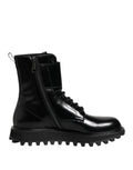 Dolce & Gabbana Black Leather Lace-Up Mid-Calf Boots Shoes