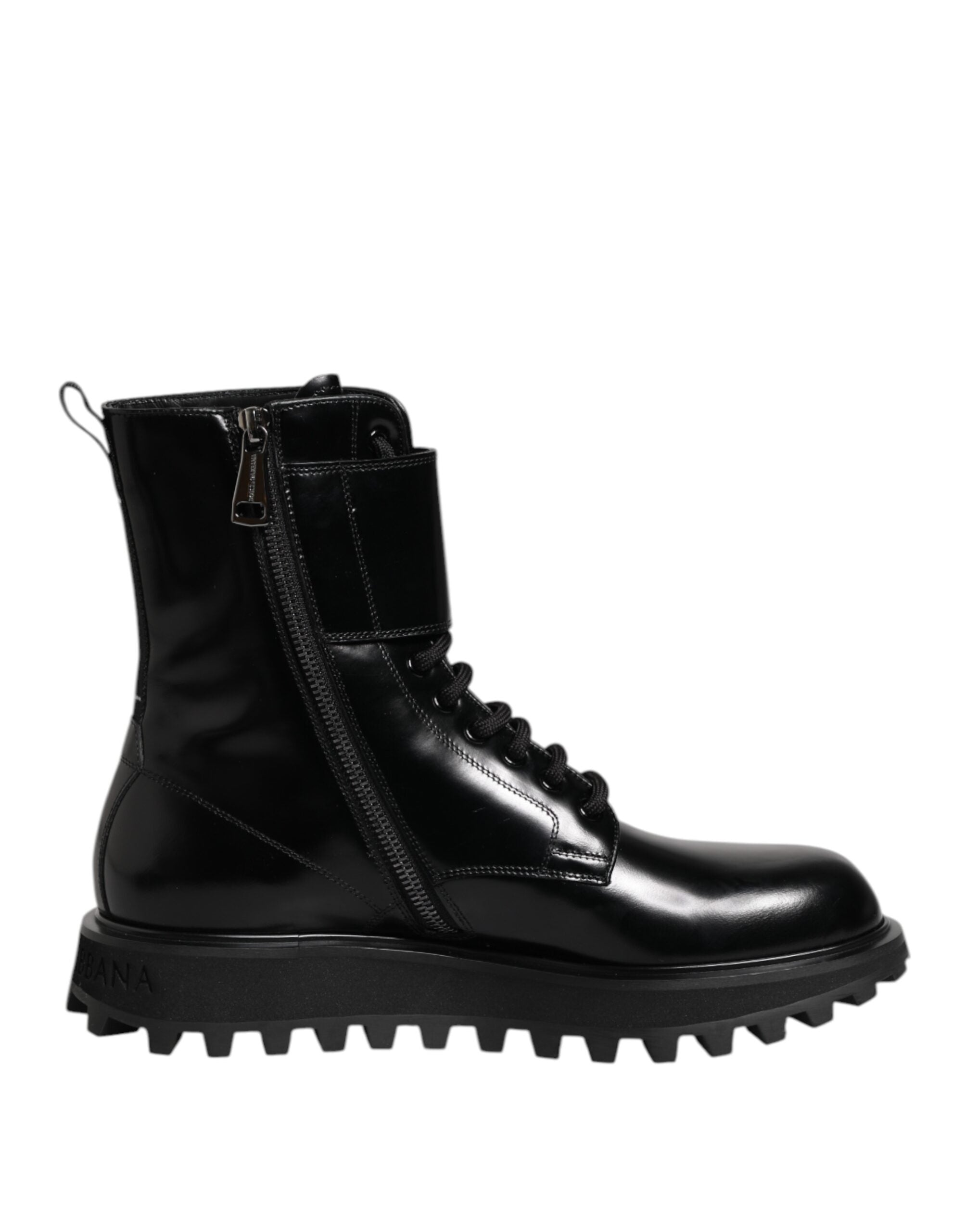 Dolce & Gabbana Black Leather Lace-Up Mid-Calf Boots Shoes