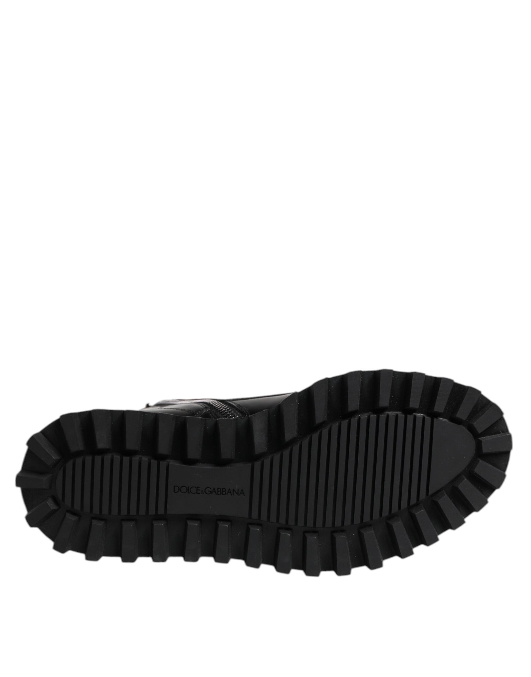 Dolce & Gabbana Black Leather Lace-Up Mid-Calf Boots Shoes
