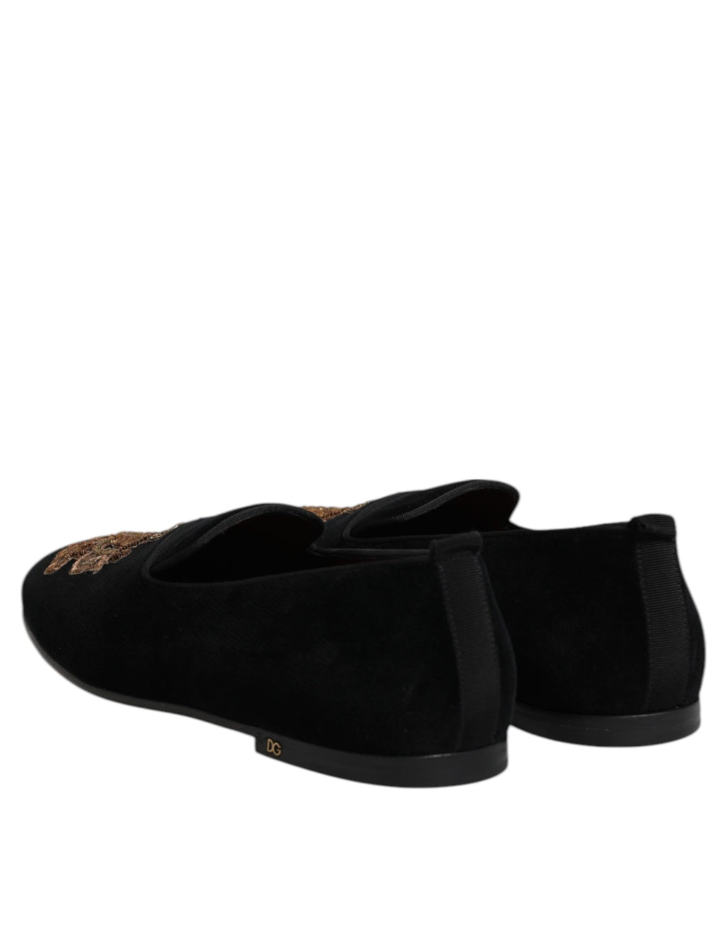 Dolce & Gabbana Black Velvet Gold Crown Men's Loafers Shoes