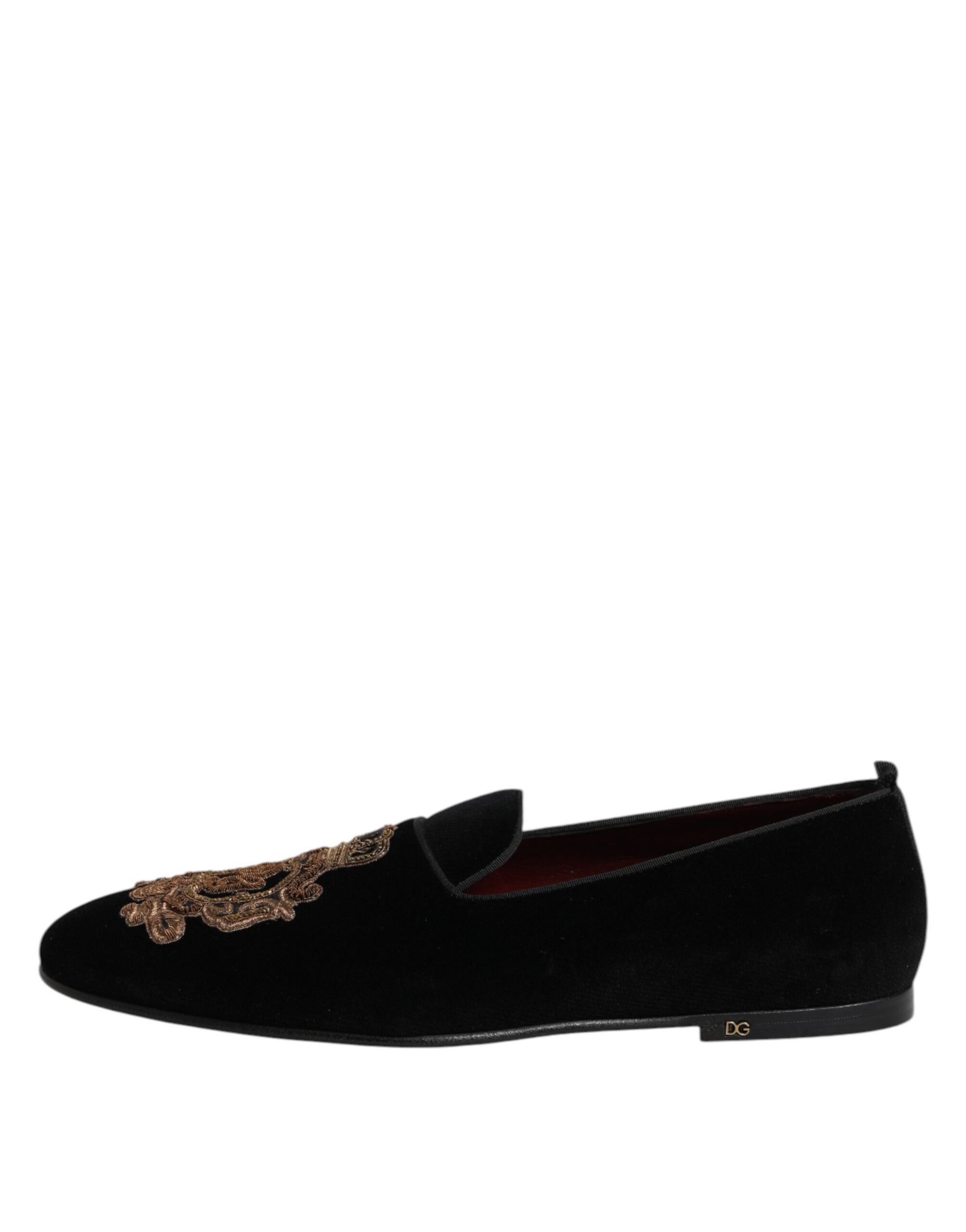 Dolce & Gabbana Black Velvet Gold Crown Men's Loafers Shoes