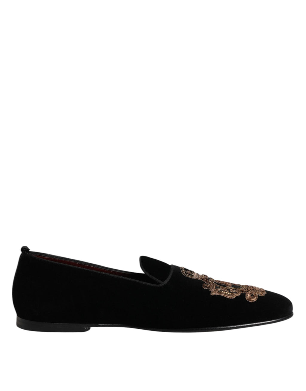 Dolce & Gabbana Black Velvet Gold Crown Men's Loafers Shoes