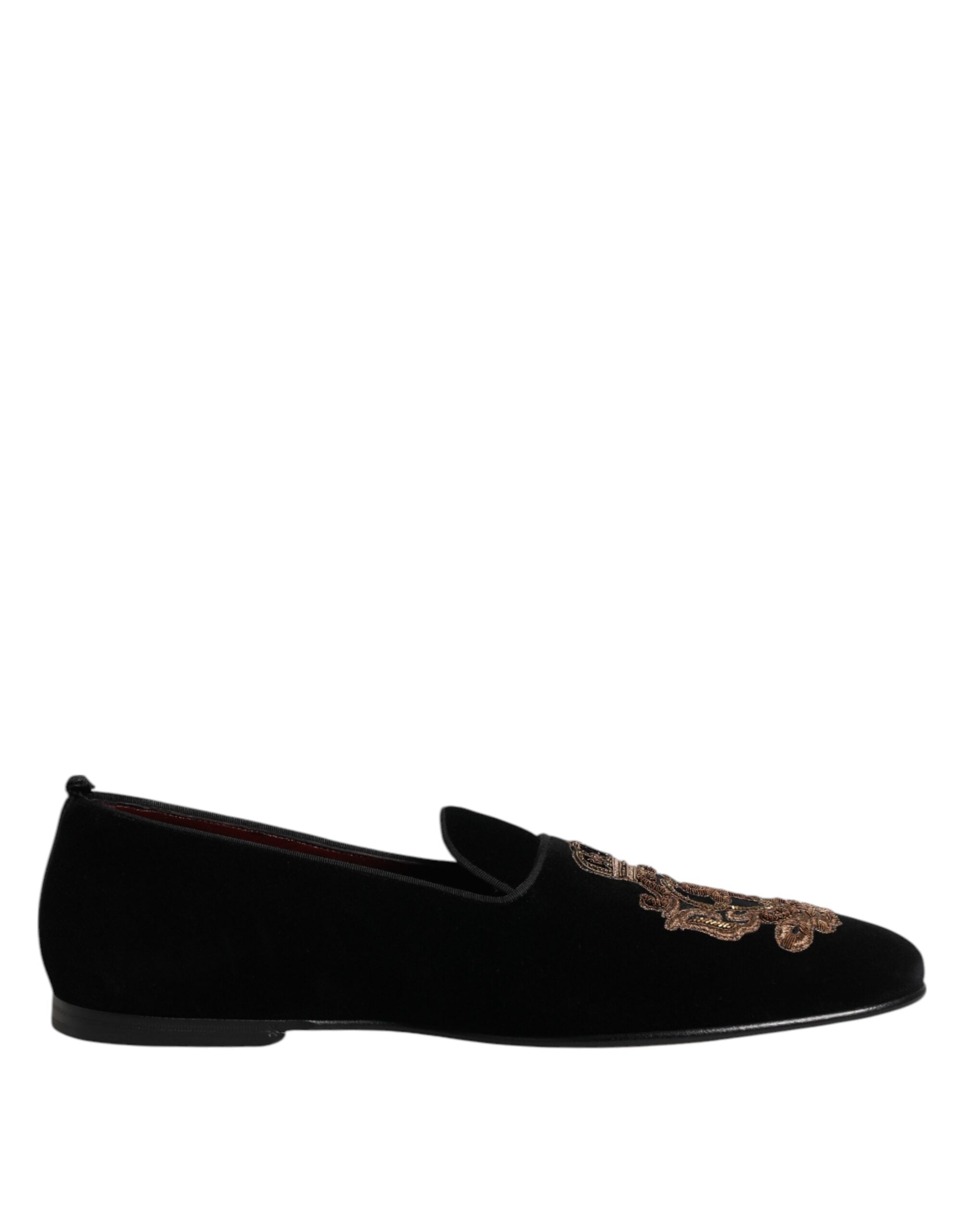 Dolce & Gabbana Black Velvet Gold Crown Men's Loafers Shoes