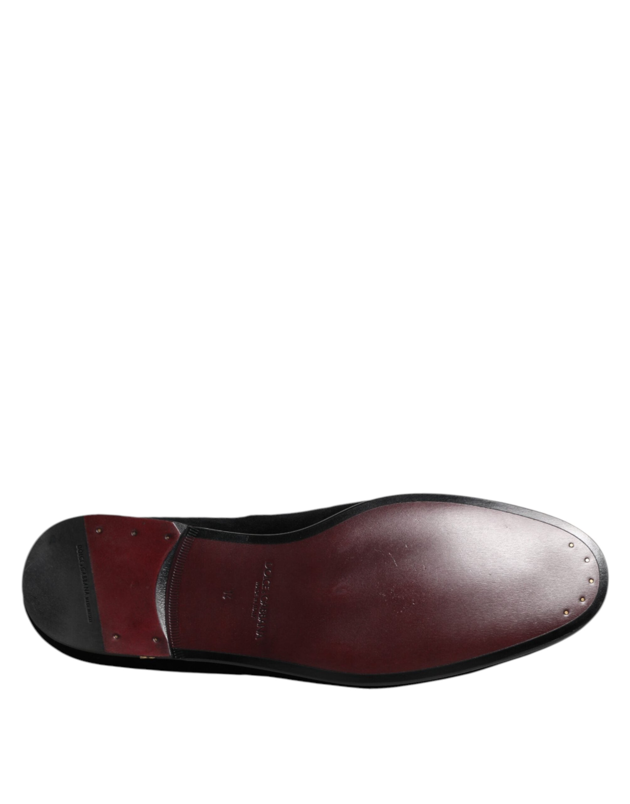 Dolce & Gabbana Black Velvet Gold Crown Men's Loafers Shoes