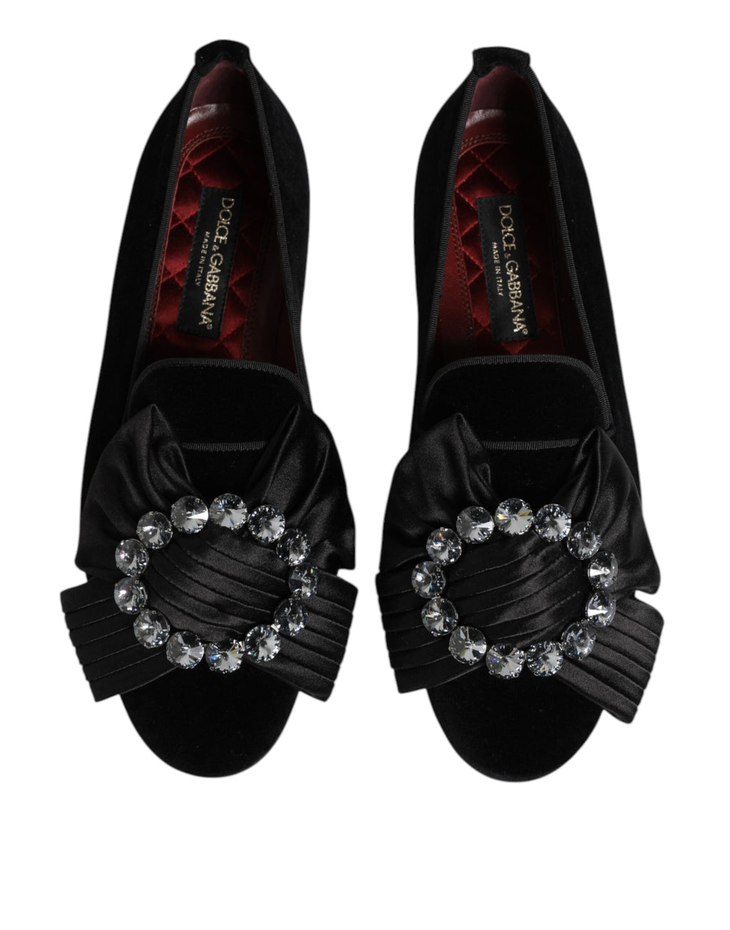 Dolce & Gabbana Black VATICANO Crystal Ribbon Slip-On Shoes