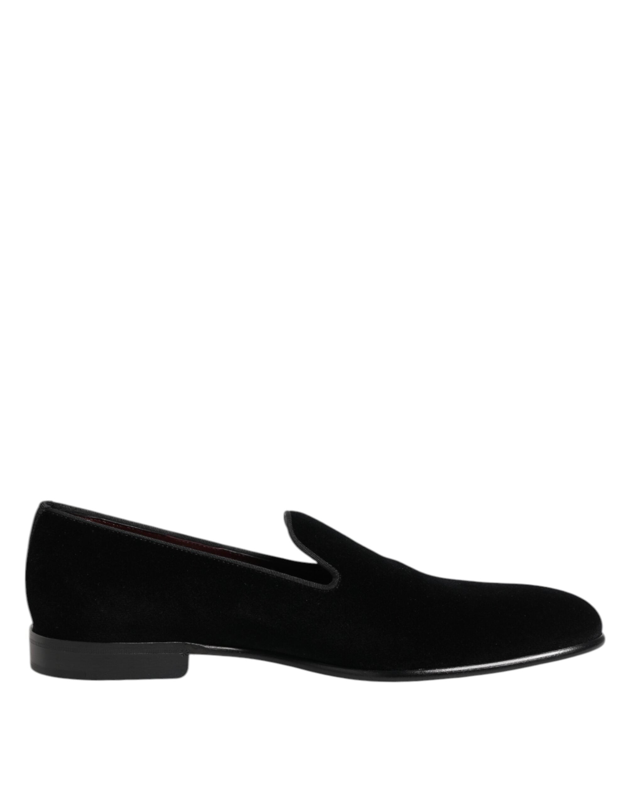 Dolce & Gabbana Black Velvet Slip On Loafers Men's Formal Shoes