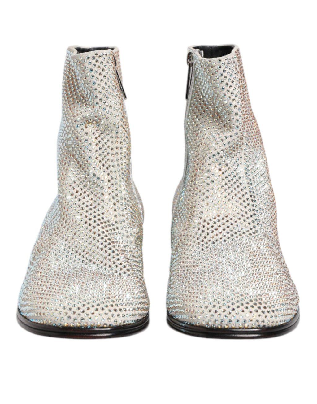 Dolce & Gabbana White Rhinestone DG Logo Heel Ankle Boots Shoes