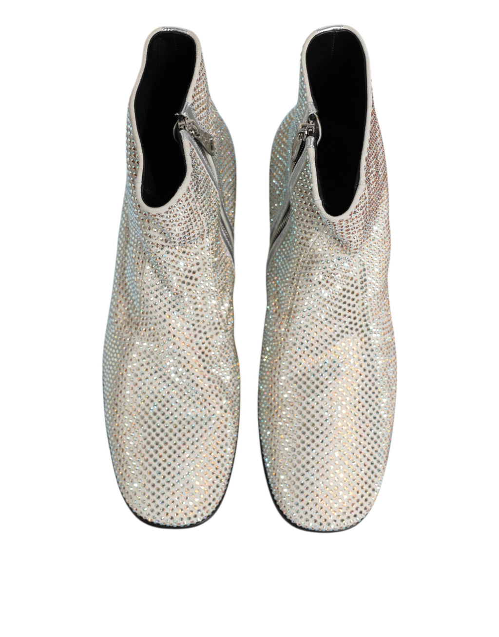 Dolce & Gabbana White Rhinestone DG Logo Heel Ankle Boots Shoes