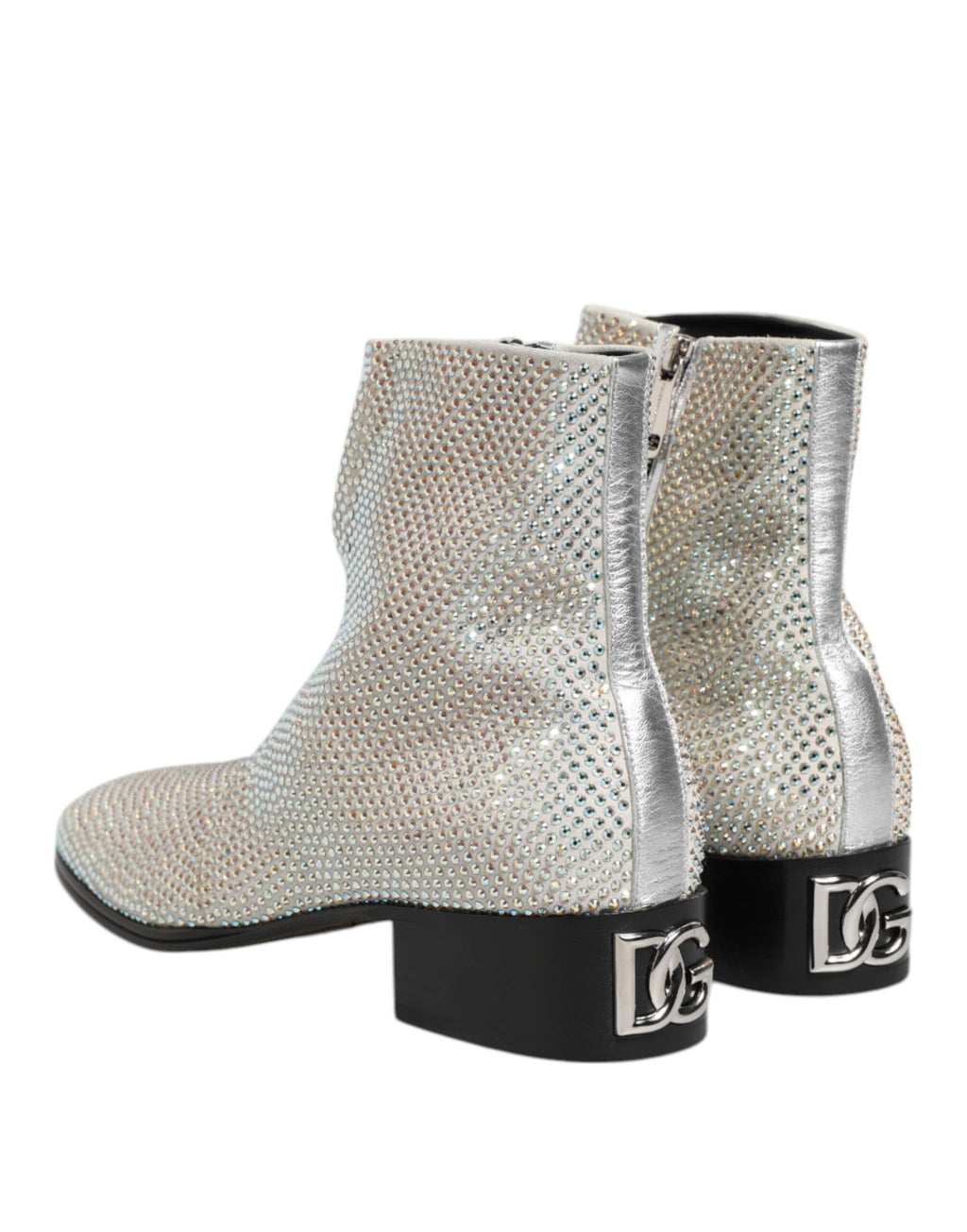 Dolce & Gabbana White Rhinestone DG Logo Heel Ankle Boots Shoes