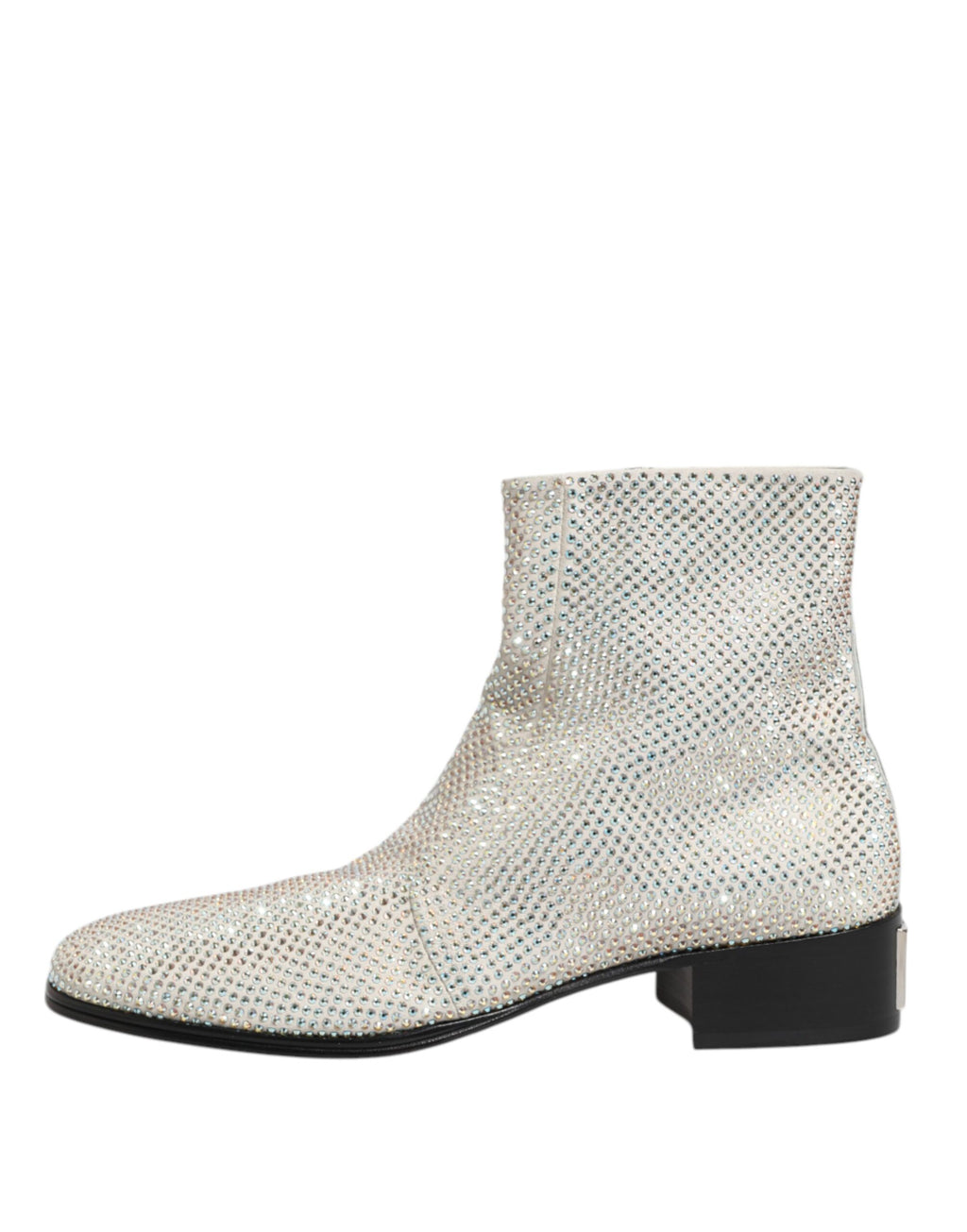 Dolce & Gabbana White Rhinestone DG Logo Heel Ankle Boots Shoes