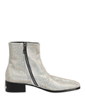 Dolce & Gabbana White Rhinestone DG Logo Heel Ankle Boots Shoes
