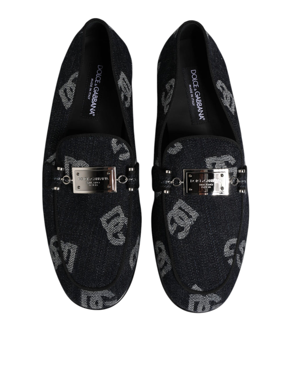 Dolce & Gabbana Blue Logo Cotton Loafers Formal Suit Shoes