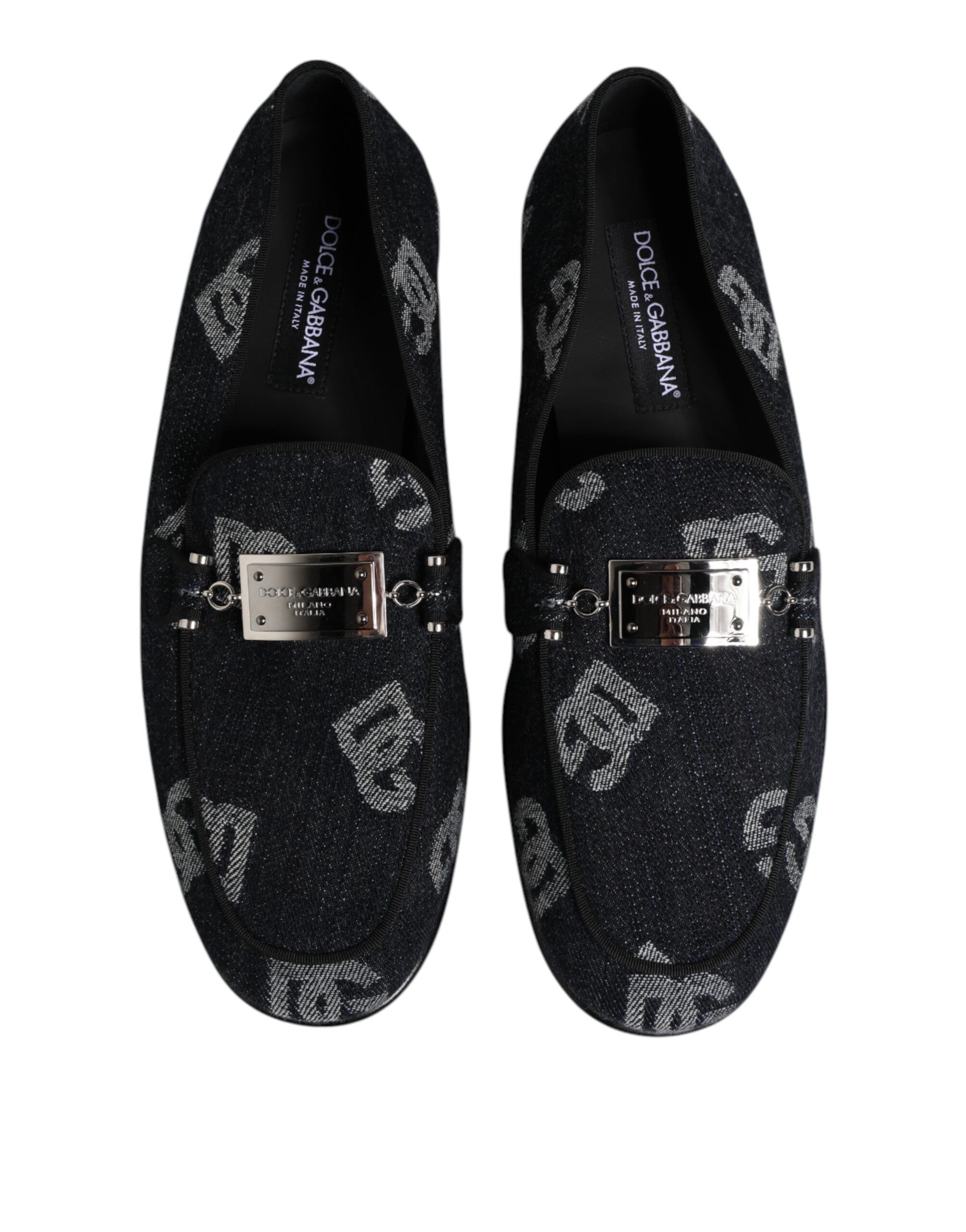 Dolce & Gabbana Blue Logo Cotton Loafers Formal Suit Shoes