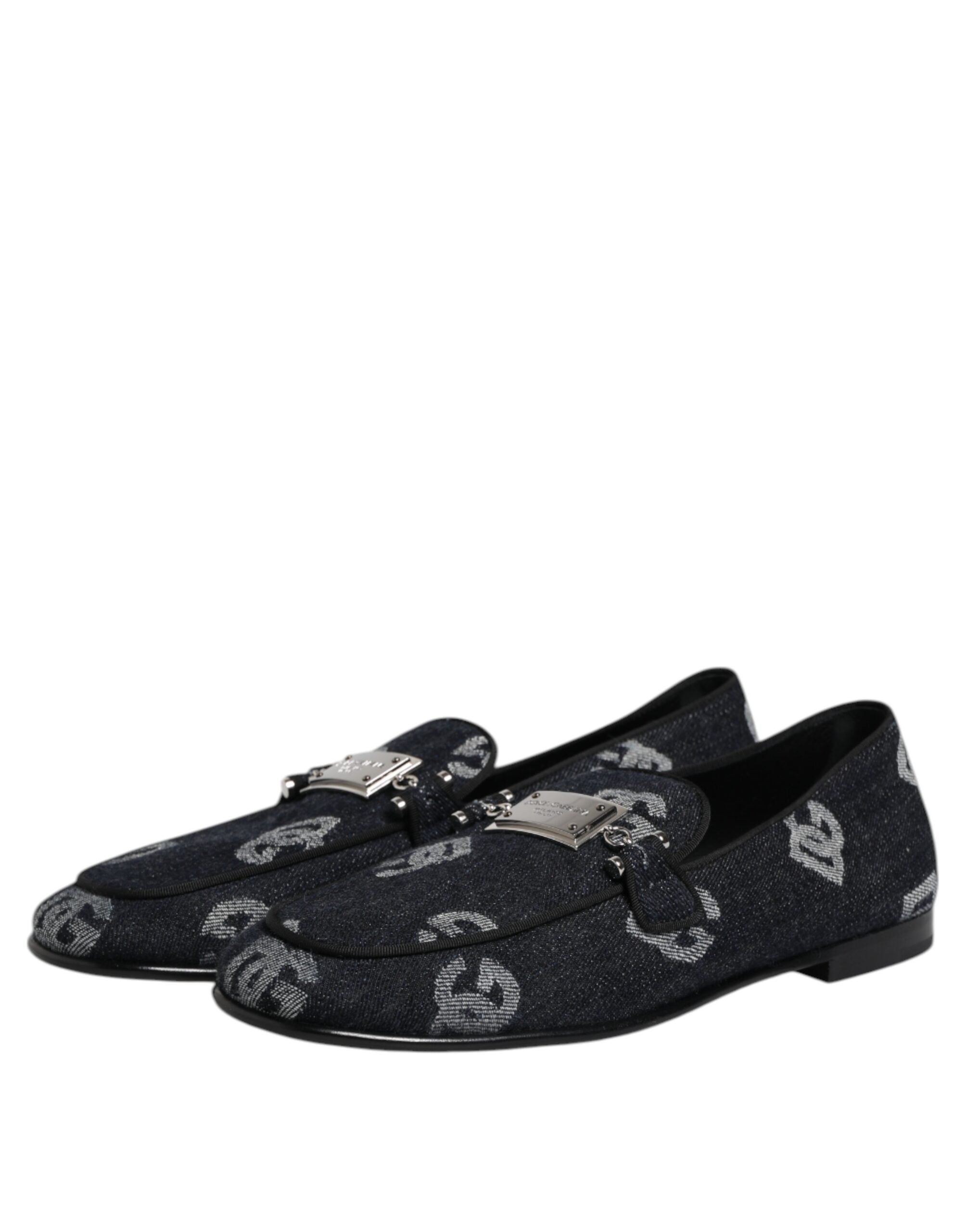 Dolce & Gabbana Blue Logo Cotton Loafers Formal Suit Shoes