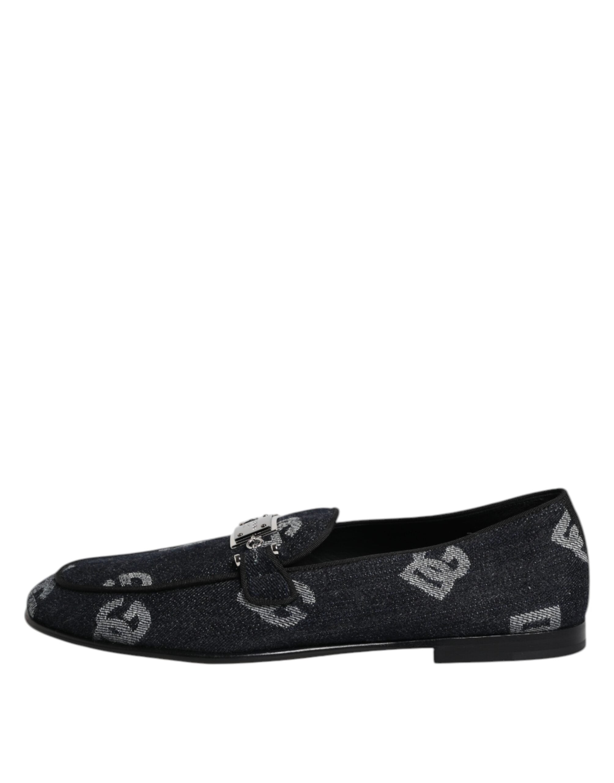 Dolce & Gabbana Blue Logo Cotton Loafers Formal Suit Shoes