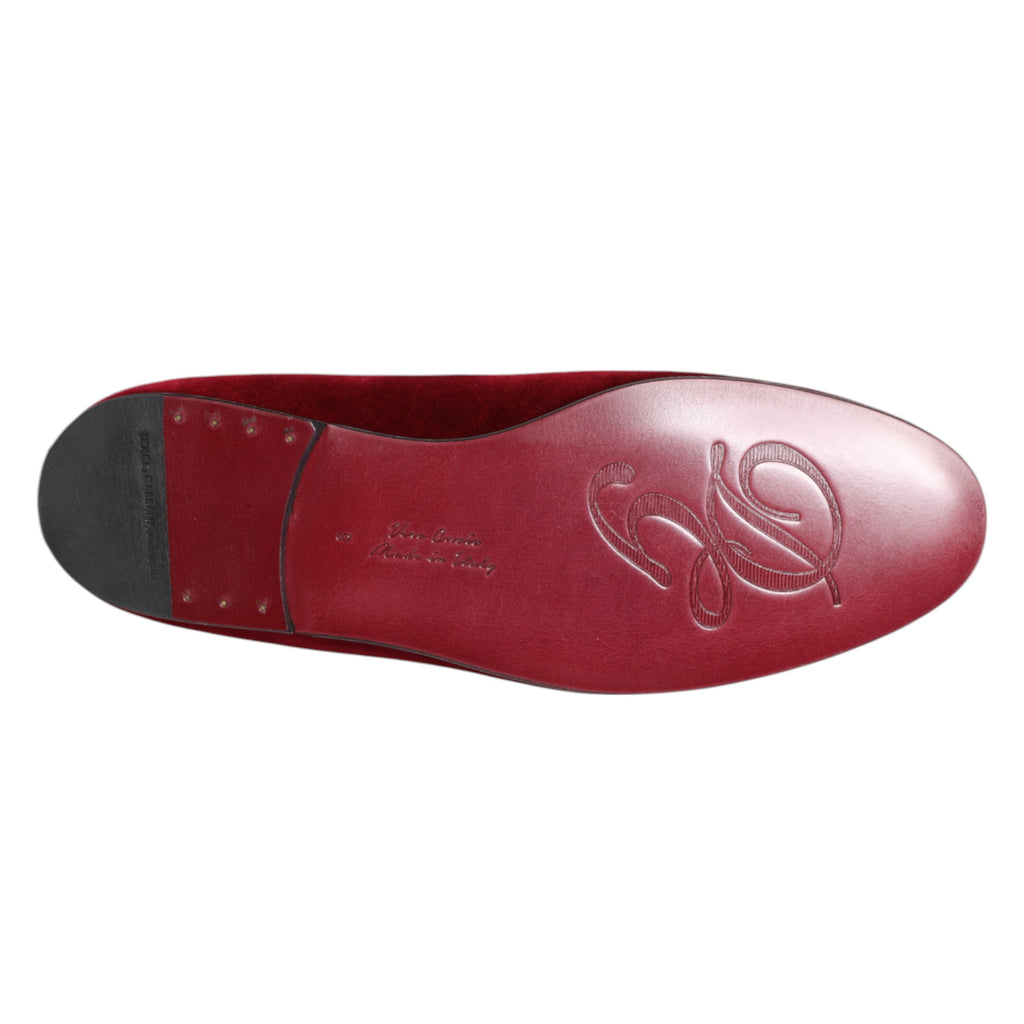 Dolce & Gabbana Red Velvet Gold Crown Men's Loafers Shoes
