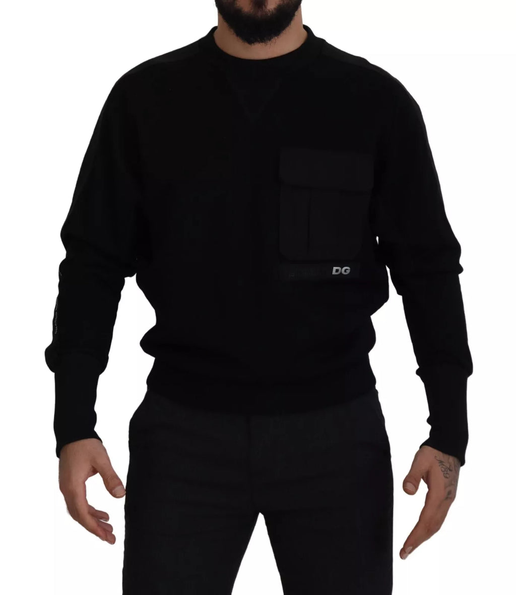 Dolce & Gabbana Schwarzes Baumwoll-Sweatshirt mit Rundhalsausschnitt Pullover