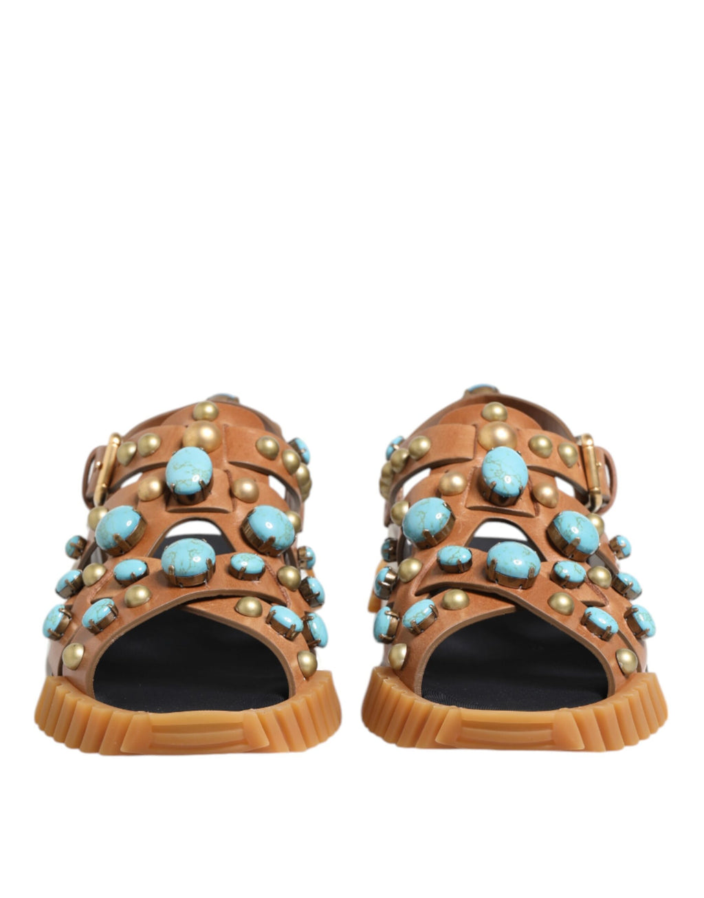 Dolce & Gabbana Braunes Leder Nietenschuhe Sandalen Schuhe