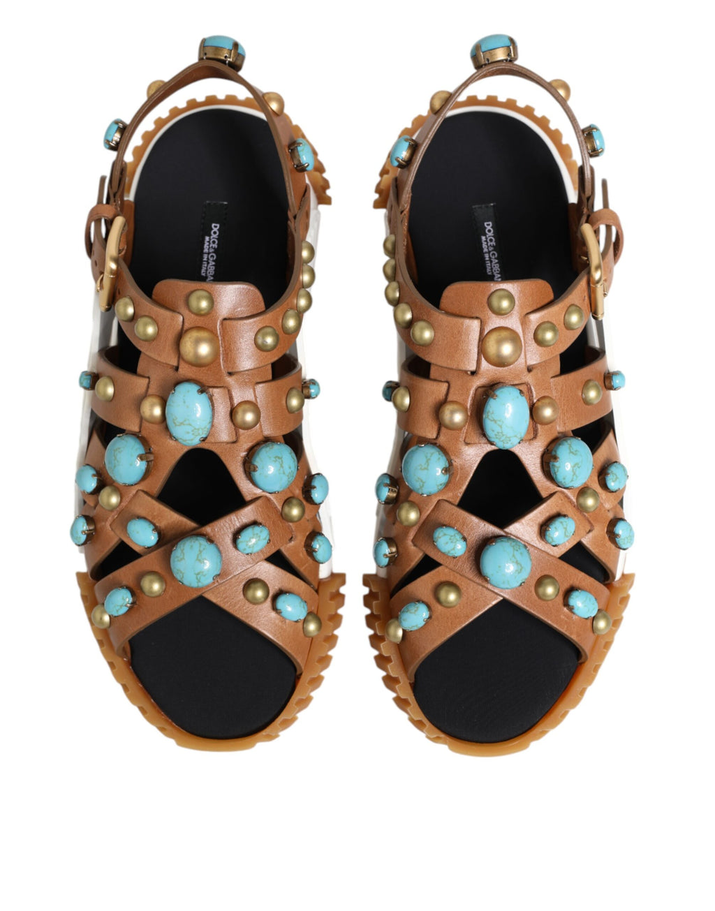 Dolce & Gabbana Braunes Leder Nietenschuhe Sandalen Schuhe