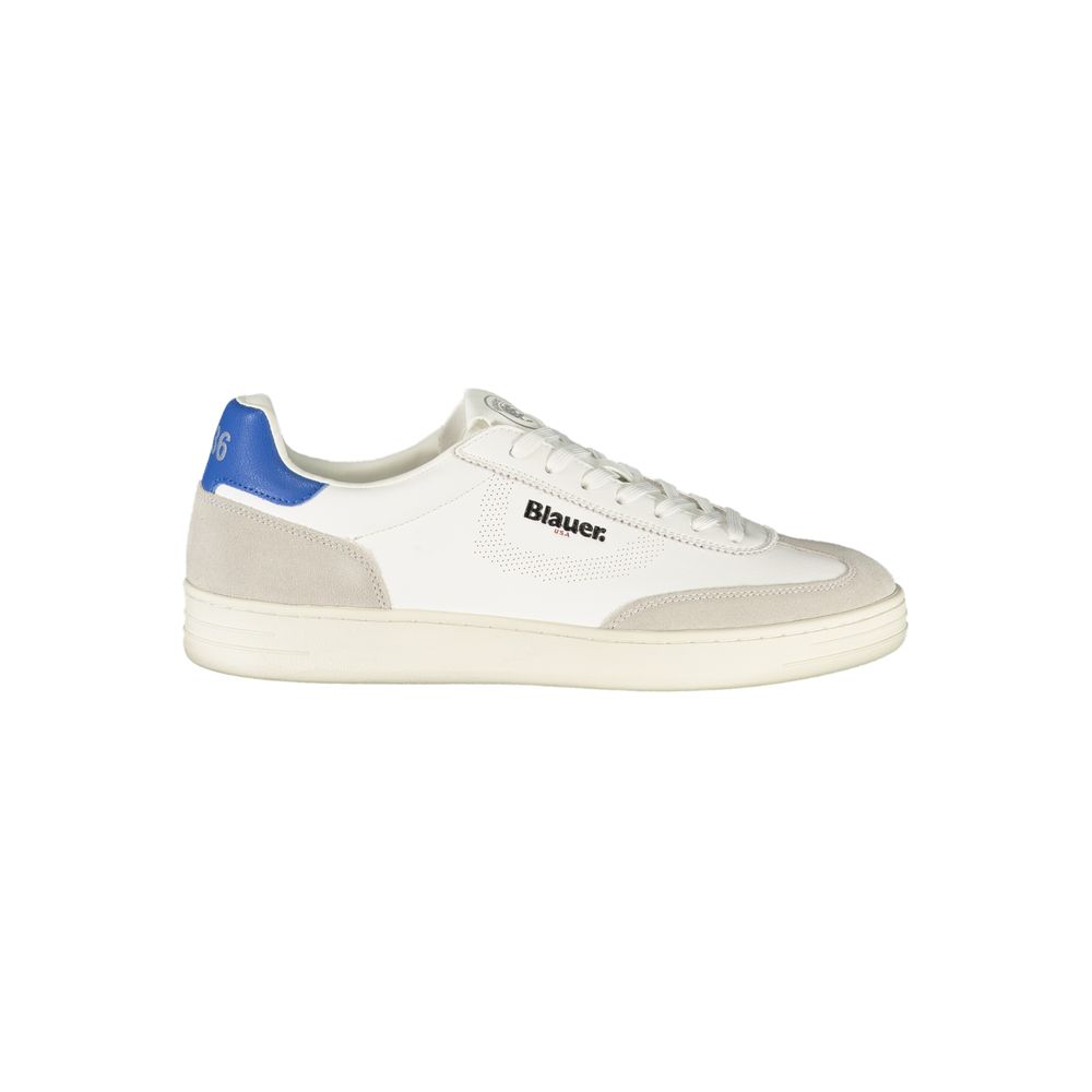 Blue and White Leather Men's Sneakers
