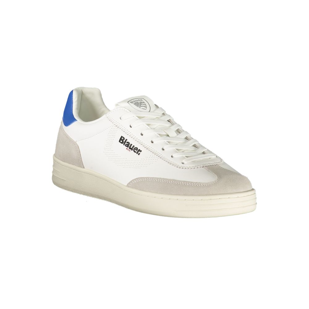 Blue and White Leather Men's Sneakers