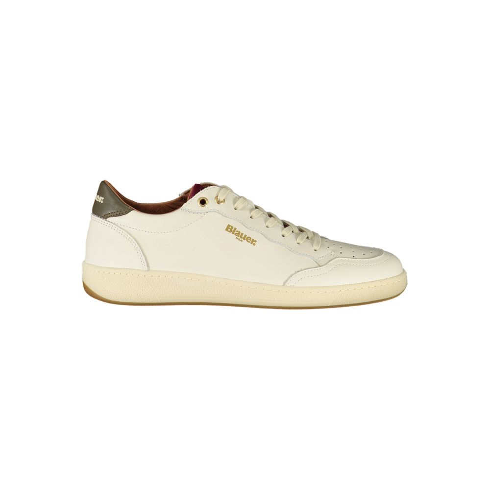 Blue and White Leather Men's Sneakers