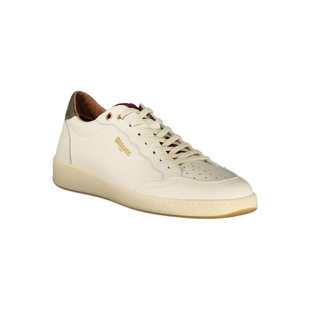 Blue and White Leather Men's Sneakers