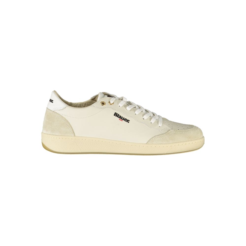 Blue and White Leather Men's Sneakers