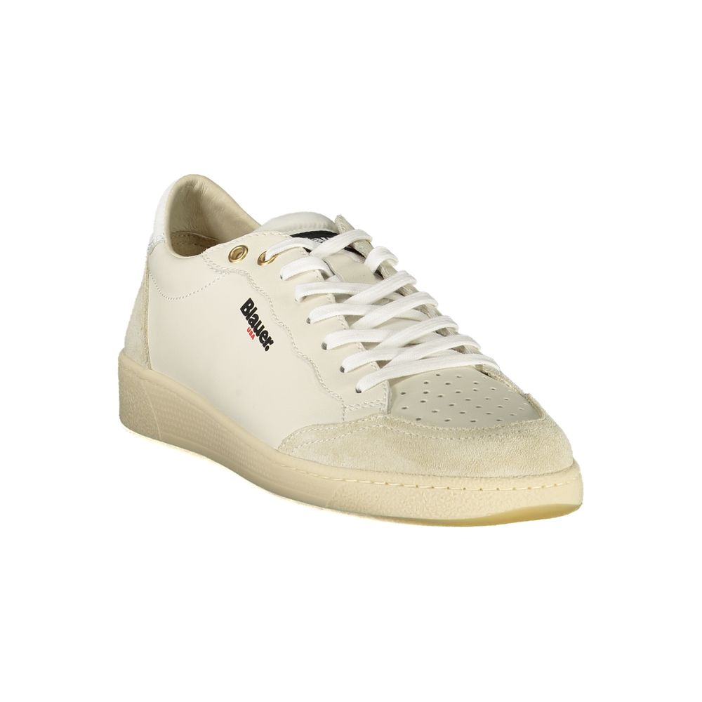 Blue and White Leather Men's Sneakers