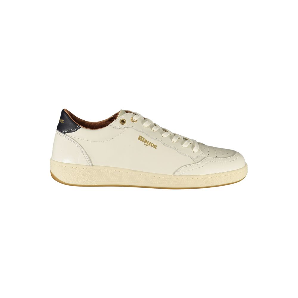 Blue and White Leather Men's Sneakers
