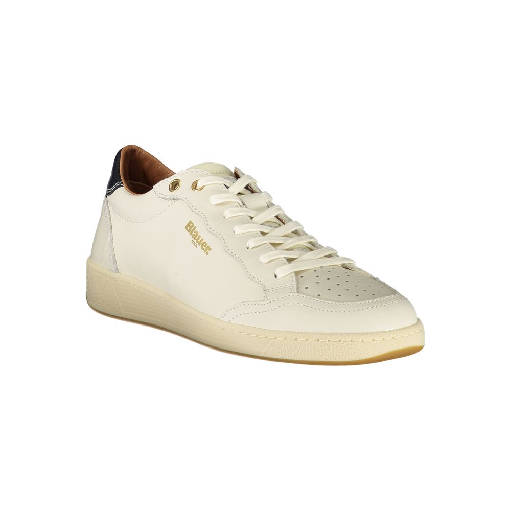 Blue and White Leather Men's Sneakers