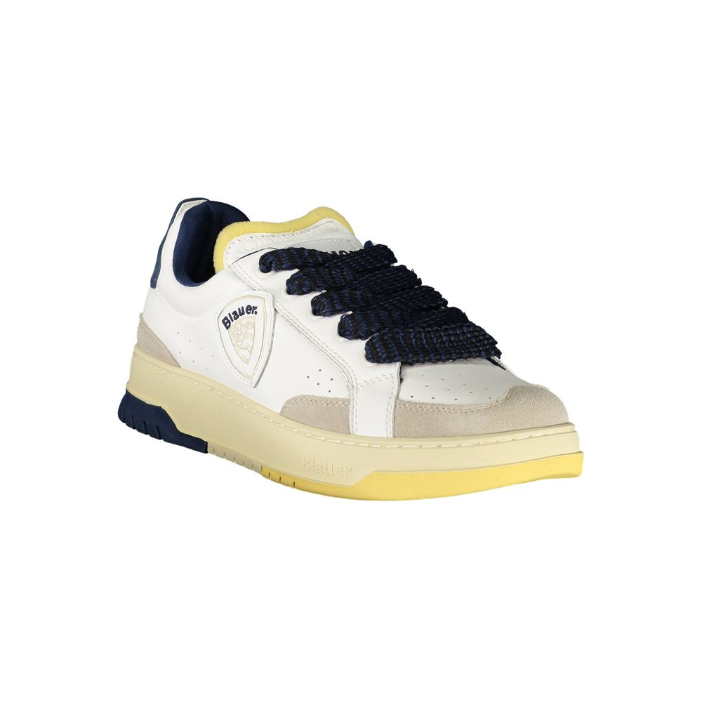 Blue and White Leather Men's Sneakers