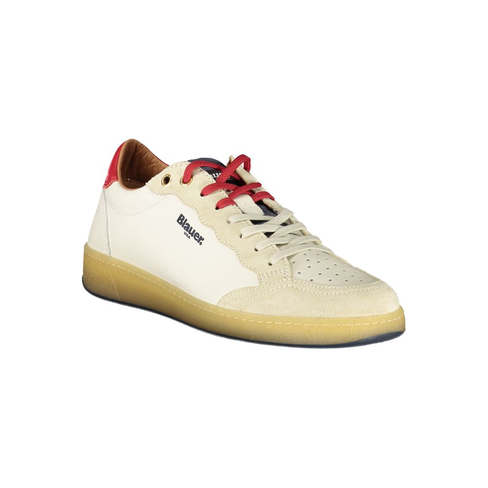 Blue and White Leather Men's Sneakers