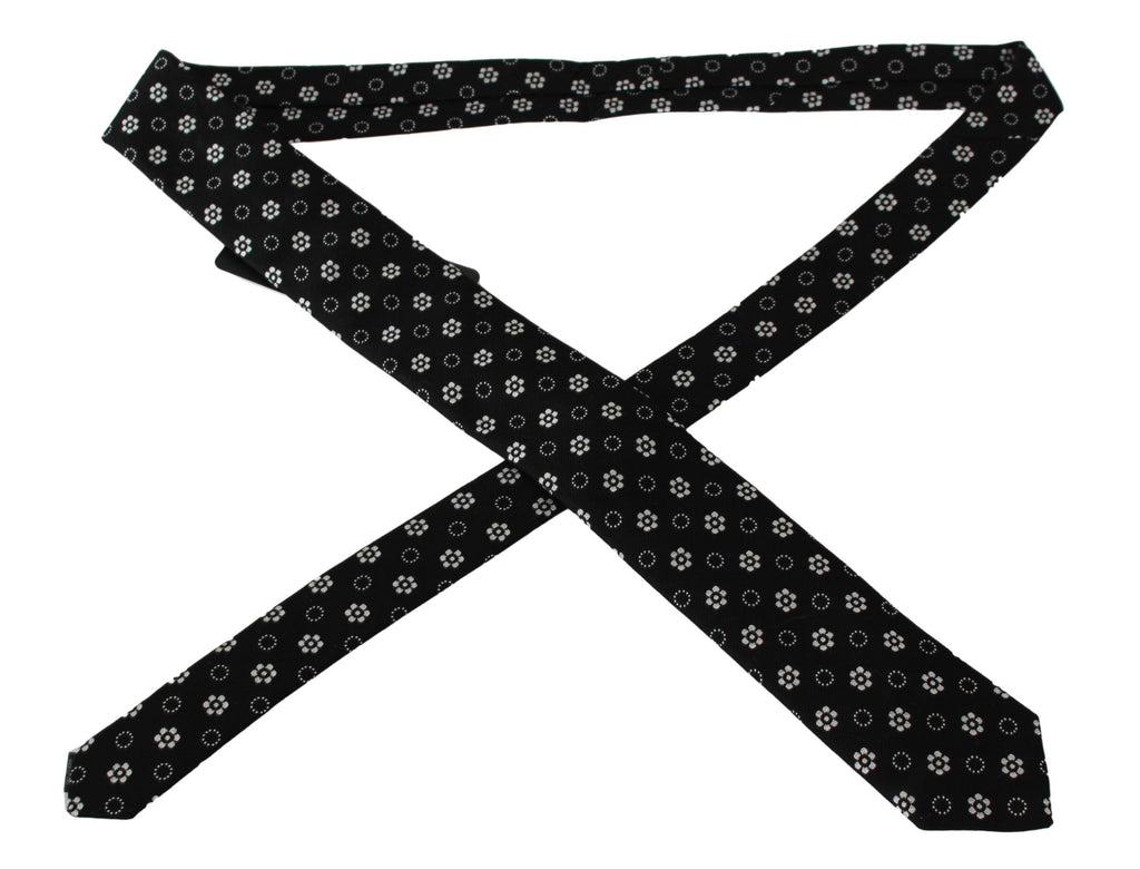 Dolce & Gabbana Black Floral Print 100% Silk Tie